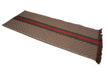 画像をギャラリービューアに読み込む, GUCCI グッチ マフラー ショール GG柄 シェリーライン ブラウン グリーン レッド 47351・4G704・2766 良品 中古 55526