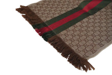 画像をギャラリービューアに読み込む, GUCCI グッチ マフラー ショール GG柄 シェリーライン ブラウン グリーン レッド 47351・4G704・2766 良品 中古 55526