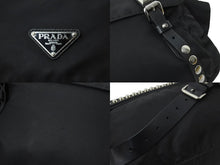 Load image into Gallery viewer, PRADA プラダ ナイロン スタッズ ショルダーバッグ ブラック トライアングルロゴ シルバー金具 黒 レザー 中古 55554
