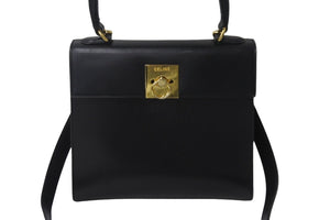 CELINE セリーヌ ケリー ハンドバッグ ショルダーバッグ 2way ブラック レザー カーフ ゴールド金具 中古 55577