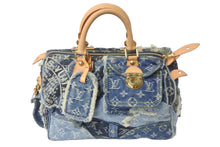 画像をギャラリービューアに読み込む, LOUIS VUITTON ルイヴィトン ハンドバッグ デニム パッチワーク スピーディ30 M95380 ブルー ゴールド金具 美品 中古 55667