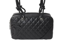 画像をギャラリービューアに読み込む, CHANEL シャネル カンボンライン ボーリング ハンドバッグ ココマーク 13番台 ブラック ラムスキン シルバー金具 美品 中古 55714