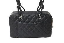 画像をギャラリービューアに読み込む, CHANEL シャネル カンボンライン ボーリング ハンドバッグ ココマーク 13番台 ブラック ラムスキン シルバー金具 美品 中古 55714