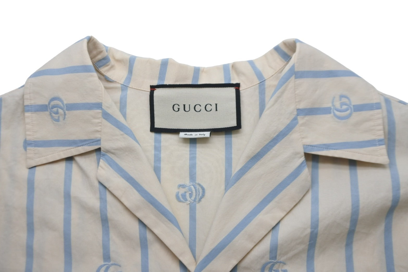 Gucci グッチ 半袖ボウリングシャツ オープンカラー ダブルGストライプ