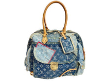 Load image into Gallery viewer, LOUISVUITTON ルイヴィトン ボウリィ トートバッグ パッチワーク M95376 モノグラムデニム レザー ブルー 良品 中古 55855