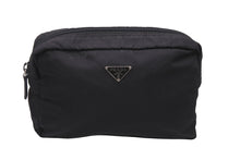 Load image into Gallery viewer, PRADA プラダ ポーチ トライアングルロゴ ブラック ナイロン シルバー 金具 良品 中古 55904