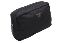 Load image into Gallery viewer, PRADA プラダ ポーチ トライアングルロゴ ブラック ナイロン シルバー 金具 良品 中古 55904