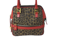 画像をギャラリービューアに読み込む, FENDI フェンディ ハンドバッグ 26353 レオパード 豹柄 レッド ゴールド金具 美品 中古 55921