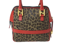 画像をギャラリービューアに読み込む, FENDI フェンディ ハンドバッグ 26353 レオパード 豹柄 レッド ゴールド金具 美品 中古 55921