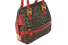 画像をギャラリービューアに読み込む, FENDI フェンディ ハンドバッグ 26353 レオパード 豹柄 レッド ゴールド金具 美品 中古 55921