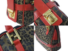 画像をギャラリービューアに読み込む, FENDI フェンディ ハンドバッグ 26353 レオパード 豹柄 レッド ゴールド金具 美品 中古 55921