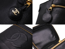 画像をギャラリービューアに読み込む, 極美品 CHANEL シャネル 縦型 バニティ バッグ キャビアスキン ブラック ハンドバッグ ココマーク ポーチ ゴールド金具 中古 55924