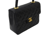 画像をギャラリービューアに読み込む, CHANEL シャネル ハンドバッグ マトラッセ ラムスキン ココマーク ブラック ターンロック ゴールド金具 美品 中古 55928