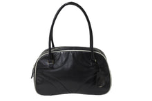 Load image into Gallery viewer, PRADA プラダ パンチングハンドバッグ ボストンバッグ B10524 VITELLO DRIVE レザー ブラック ホワイト シルバー 美品 中古 55935