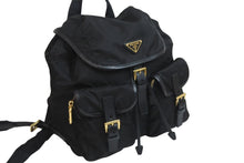 Load image into Gallery viewer, PRADA プラダ リュック デイパック 三角プレートロゴ ナイロン レザー ブラック ゴールド金具 ユニセックス 美品 中古 55958