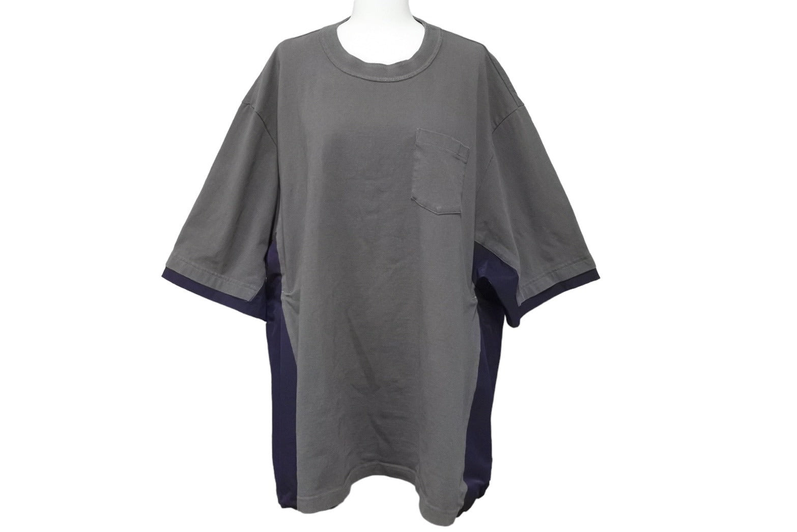 Sacai サカイ 半袖Ｔシャツ異素材 ドッキング ドローコード サイズ 3 グレー ネイビー 22-02872M 美品  56010