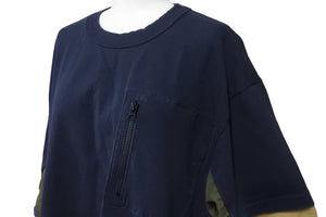 Sacai サカイ 半袖Ｔシャツ 異素材 ドッキング サイドスナップ ネイビー カーキ サイズ4 22-02733M 美品 中古 56011