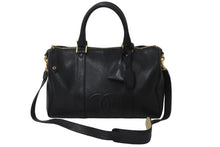 画像をギャラリービューアに読み込む, CHANEL シャネル 2WAYボストンバッグ ココマーク チャーム キャビアスキン 3番台 1995年 ブラック ゴールド金具 美品 中古 56111