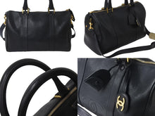 画像をギャラリービューアに読み込む, CHANEL シャネル 2WAYボストンバッグ ココマーク チャーム キャビアスキン 3番台 1995年 ブラック ゴールド金具 美品 中古 56111