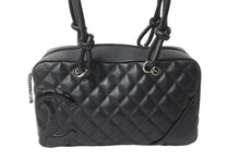 画像をギャラリービューアに読み込む, CHANEL シャネル カンボンライン ボーリング ハンドバッグ ココマーク 14番台 ブラック ラムスキン シルバー金具 美品 中古 56144