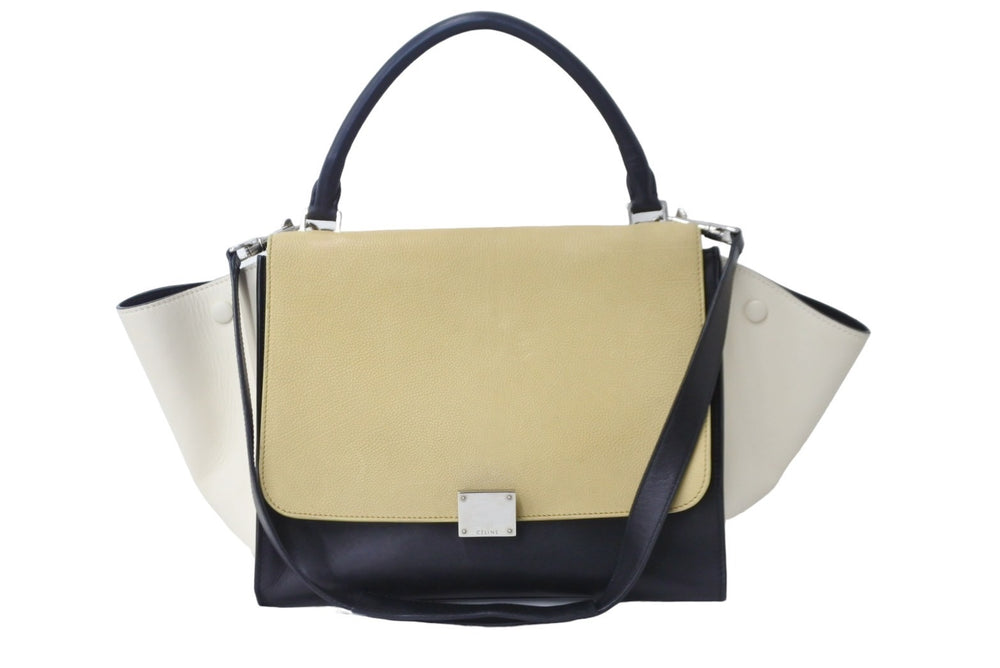 CELINE セリーヌ ハンドバッグ 2WAY ショルダーバッグ 169543 トラペーズ ベージュ レザー シルバー金具 良品 中古 56158
