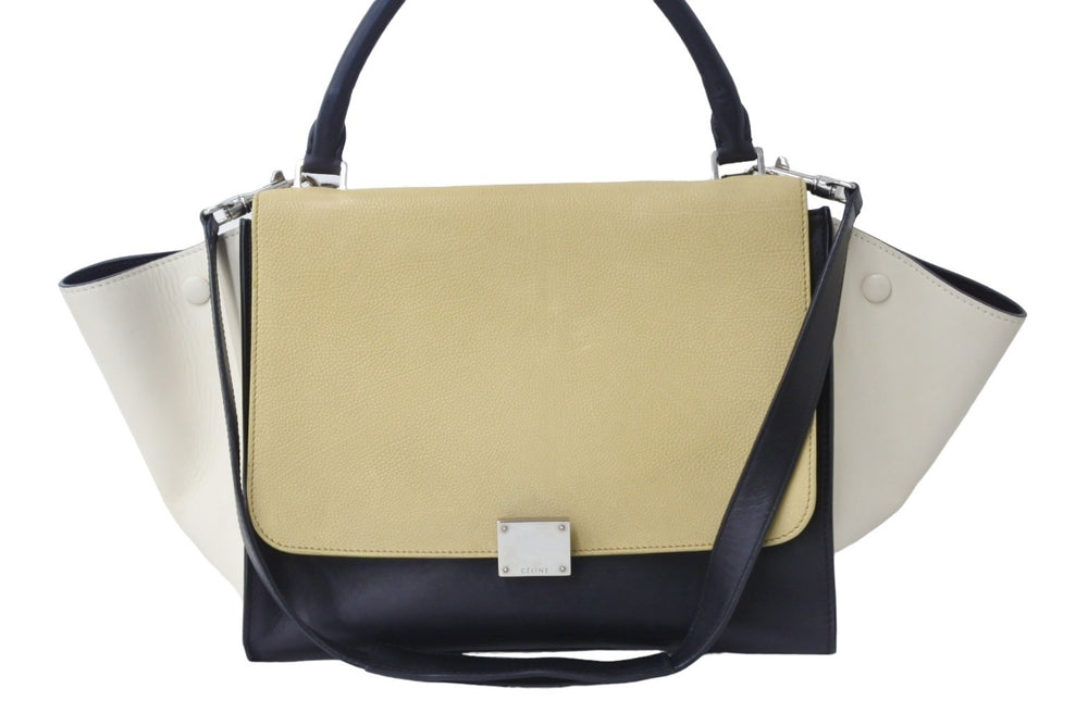 CELINE セリーヌ ハンドバッグ 2WAY ショルダーバッグ 169543 トラペーズ ベージュ レザー シルバー金具 良品 中古 56158