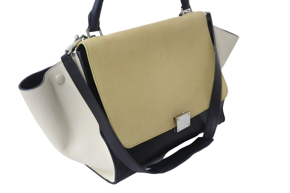 CELINE セリーヌ ハンドバッグ 2WAY ショルダーバッグ 169543 トラペーズ ベージュ レザー シルバー金具 良品 中古 56158