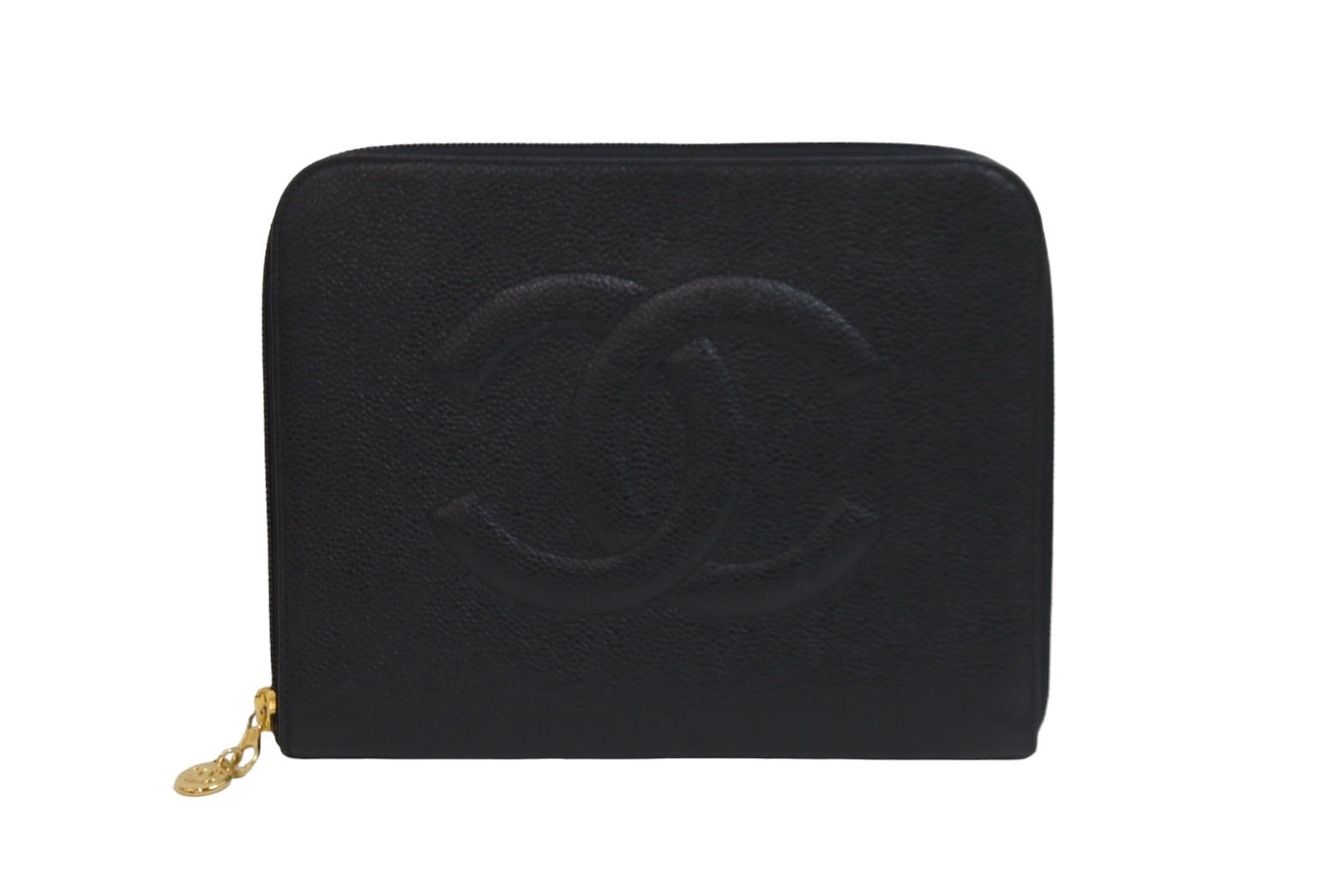 ②美品 CHANEL シャネル キャビアスキン ポーチ ゴールド金具 ブラック シャネル化粧ポーチ 黒 ゴールド金具 レディース キャビアスキン