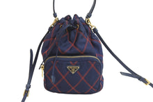 Load image into Gallery viewer, PRADA プラダ ショルダーバッグ 巾着 チェック ナイロン トライアングルロゴ CO190 ゴールド金具 美品 中古 56160