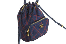 Load image into Gallery viewer, PRADA プラダ ショルダーバッグ 巾着 チェック ナイロン トライアングルロゴ CO190 ゴールド金具 美品 中古 56160
