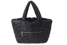 Load image into Gallery viewer, CHANEL シャネル トートバッグ コココクーン ココマーク 16番台 ブラック ナイロン レザー シルバー金具 美品 中古 56163