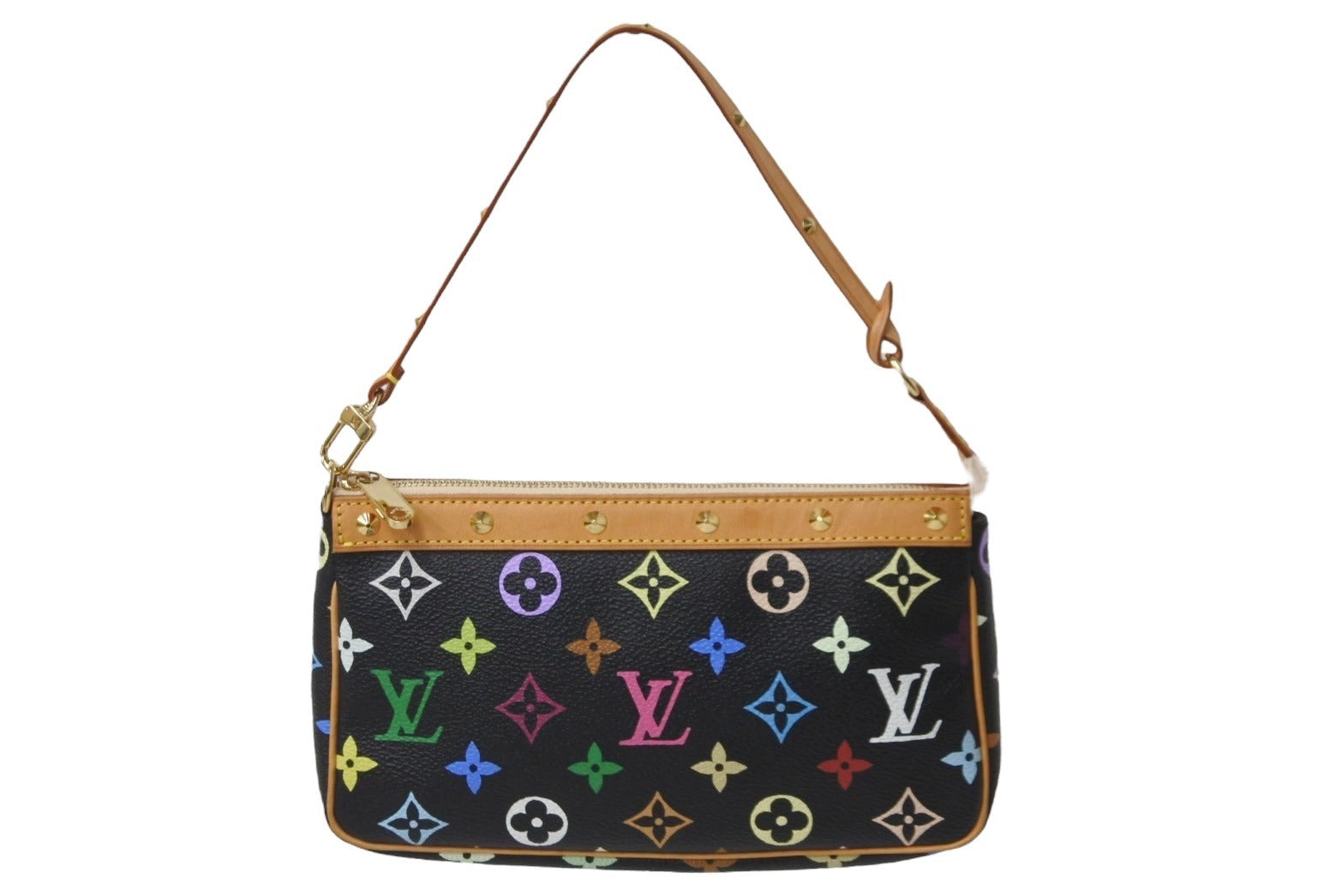 極美品 LOUIS VUITTON ルイヴィトン ハンドバッグ ポシェットアクセソワール モノグラム ノワール M92648 ゴールド金具  56179