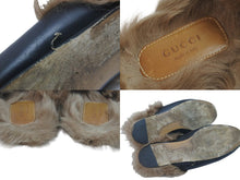 画像をギャラリービューアに読み込む, GUCCI グッチ ローファー プリンスタウン ピンクローズ フラワー刺繍 ファー ブラック 美品 中古 56221