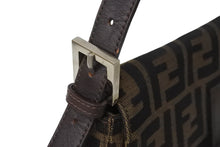 画像をギャラリービューアに読み込む, FENDI フェンディ ワンショルダーバッグ ズッカ柄 マンマバケット キャンバス レザー ブラウン シルバー金具 美品 中古 56229