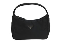 Load image into Gallery viewer, PRADA プラダ ハンドバッグ ワンショルダー MV515 ホーボー ミニバッグ 三角ロゴ ブラック シルバー金具 美品 中古 56231