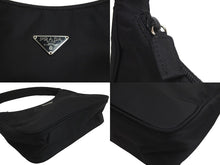 Load image into Gallery viewer, PRADA プラダ ハンドバッグ ワンショルダー MV515 ホーボー ミニバッグ 三角ロゴ ブラック シルバー金具 美品 中古 56231