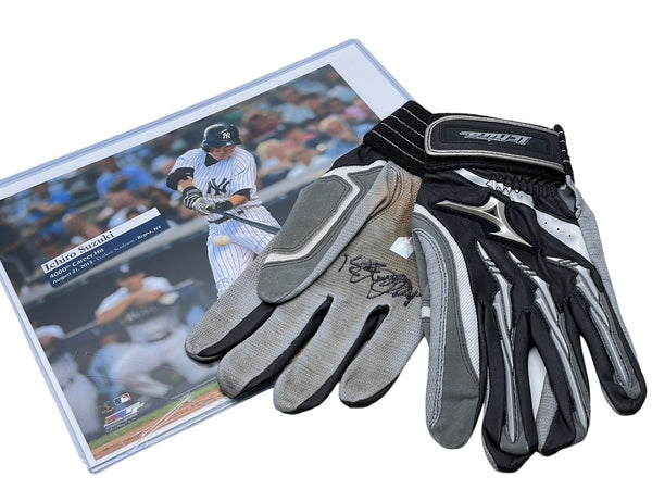Mizuno Ichiro Batting Gloves 4000 Hits Actual Used Autographed Certificate Included 2013/08/31 Yankees 56247