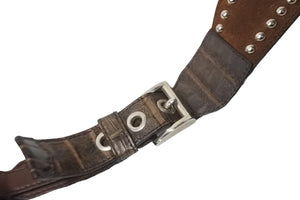 PRADA Shoulder Bag Crocodile Ray Cow Tiger Eye Studs Suede VA0539 Brown Silver Hardware 56260