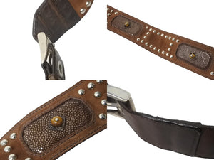 PRADA Shoulder Bag Crocodile Ray Cow Tiger Eye Studs Suede VA0539 Brown Silver Hardware 56260