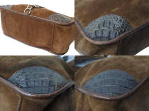 PRADA Shoulder Bag Crocodile Ray Cow Tiger Eye Studs Suede VA0539 Brown Silver Hardware 56260