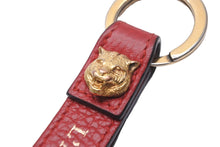 画像をギャラリービューアに読み込む, GUCCI グッチ キーホルダー キーチャーム タイガーヘッド レッド ゴールド金具 レザー 美品 中古 56339