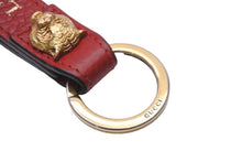 画像をギャラリービューアに読み込む, GUCCI グッチ キーホルダー キーチャーム タイガーヘッド レッド ゴールド金具 レザー 美品 中古 56339