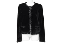 画像をギャラリービューアに読み込む, CHANEL シャネル ベロア ジャケット P46390V34297 ジャガード ブラック サイズ38 美品 中古 56406