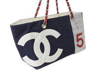 CHANEL シャネル トートバッグ ココマーク No.5 ナンバー5 チェーンショルダー ネイビー レッド キャンバス 良品 中古 56449 –  Casanova Vintage