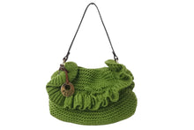 画像をギャラリービューアに読み込む, FENDI フェンディ ハンドバッグ ショルダーバッグ ニット グリーン ブラウン ゴールド金具 8BR445 良品 中古 56453