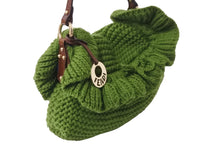 画像をギャラリービューアに読み込む, FENDI フェンディ ハンドバッグ ショルダーバッグ ニット グリーン ブラウン ゴールド金具 8BR445 良品 中古 56453