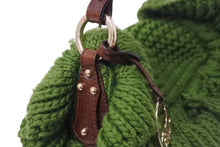 画像をギャラリービューアに読み込む, FENDI フェンディ ハンドバッグ ショルダーバッグ ニット グリーン ブラウン ゴールド金具 8BR445 良品 中古 56453