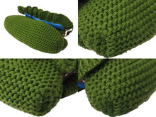 画像をギャラリービューアに読み込む, FENDI フェンディ ハンドバッグ ショルダーバッグ ニット グリーン ブラウン ゴールド金具 8BR445 良品 中古 56453