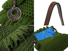 画像をギャラリービューアに読み込む, FENDI フェンディ ハンドバッグ ショルダーバッグ ニット グリーン ブラウン ゴールド金具 8BR445 良品 中古 56453