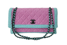 画像をギャラリービューアに読み込む, 極美品 CHANEL シャネル ショルダーバッグ バイカラー ピンク グリーン 21番台 ココマーク ツイード ブラック金具 中古 56469